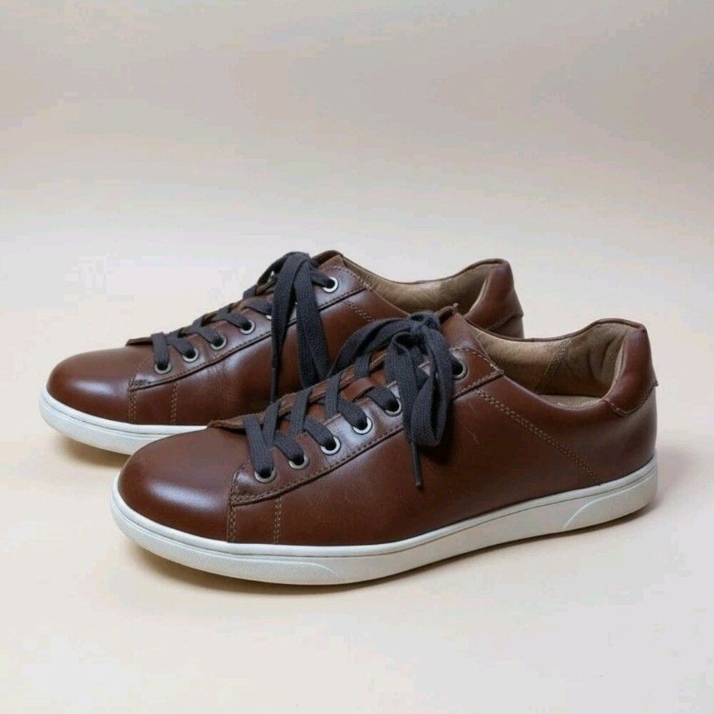 Vionic Mens 8.5 Baldwin Leather Lace Up Sneakers Brown Orthotic Comfort Shoes